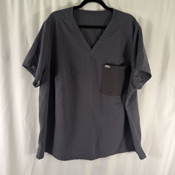 Figs Tops - Figs Scrub Top Women's 5X Grey Short Sleeve Pullover Pocket V-Neck